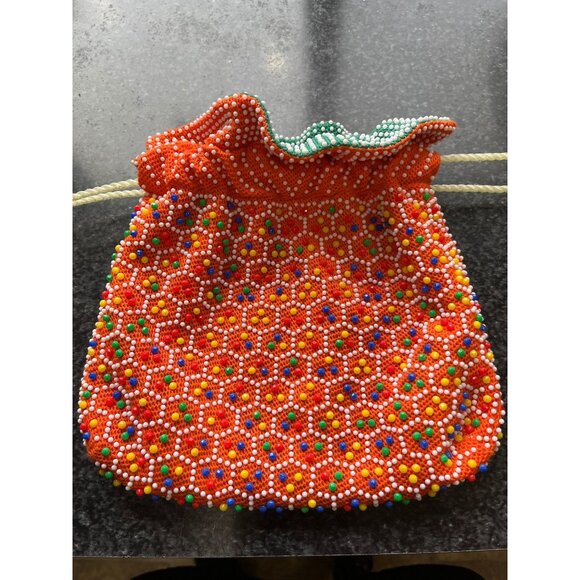 Vtg 1950's Candy Dot Beaded Drawstring Reversible Handbag Multi Colored Bakelite - Picture 3 of 10